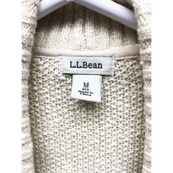 LL Bean Open Front Cable Cardigan Cotton Blend Size M - Picture 3 of 6